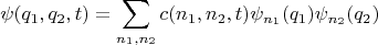 $$\psi(q_1,q_2,t)=\sum\limits_{n_1,n_2}c(n_1,n_2,t)\psi_{n_1}(q_1)\psi_{n_2}(q_2)$$