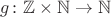 $g \colon \mathbb{Z} \times \mathbb{N} \rightarrow \mathbb{N}$