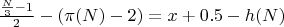 $\frac{\frac{N}{3} - 1}{2} - (\pi(N) - 2) = x + 0.5 - h(N)$