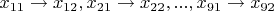 $x_{11} \to x_{12}, x_{21} \to x_{22}, ..., x_{91} \to x_{92} $
