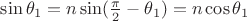 $\sin\theta_1=n\sin(\frac \pi 2 - \theta_1)=n\cos\theta_1$