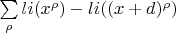 $\sum\limits_{\rho} li(x^\rho)-li((x+d)^\rho)$