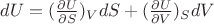 $dU=(\frac{\partial U}{\partial S})_VdS+(\frac{\partial U}{\partial V})_SdV$