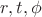 $r,t,\phi$