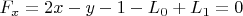 $F_x = 2x - y - 1 - L_0 + L_1 = 0$