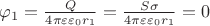 $\varphi_1=\frac {Q}{4\pi \varepsilon \varepsilon_0 r_1}=\frac {S \sigma}{4\pi \varepsilon \varepsilon_0 r_1}=0$