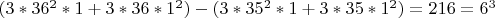 $(3*36^2*1+3*36*1^2)-(3*35^2*1+3*35*1^2)=216=6^3$