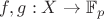 $f,g: X \to {\mathbb F}_p$