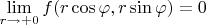 $\lim\limits_{r\to+0}f(r\cos\varphi,r\sin\varphi)=0$