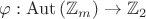 $$\varphi:\mathrm{Aut}\left(\mathbb{Z}_m\right)\to\mathbb{Z}_2$$