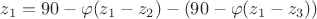 $z_1 = 90 -  \varphi (z_1-z_2) - (90 - \varphi (z_1 - z_3))$