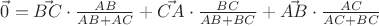 $\vec{0}=\vec{BC}\cdot\frac{AB}{AB+AC}+\vec{CA}\cdot\frac{BC}{AB+BC}+\vec{AB}\cdot\frac{AC}{AC+BC}$