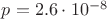 $p=2.6\cdot10^{-8}$