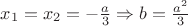 $x_1=x_2=-\frac{a}{3}\Rightarrow b=\frac{a^2}{3}$