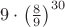 $9\cdot \left(\frac{8}{9}\right)^{30}$