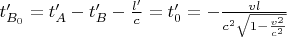 $t'_{B_0}=t'_A-t'_B-\frac{l'}c=t'_0=-\frac{vl}{c^2\sqrt{1-\frac{v^2}{c^2}}}$