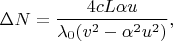 $$\Delta N=\frac{4cL\alpha u}{\lambda_0(v^2-\alpha^2u^2)},$$