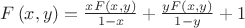 $F \left( x,y \right) ={\frac {xF \left( x,y \right) }{1-x}}+{\frac {yF
 \left( x,y \right) }{1-y}}+1$