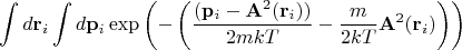 $$\int d\mathbf{r}_i\int d\mathbf{p}_i\exp\left(-\left(\frac{(\mathbf{p}_i-\mathbf{A}^2(\mathbf{r}_i))}{2mkT}-\frac{m}{2kT}\mathbf{A}^2(\mathbf{r}_i)\right)\right)$$