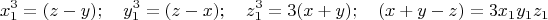 $$ x_1^3=(z-y);\quad y_1^3=(z-x);\quad z_1^3=3(x+y); \quad (x+y-z)=3x_1y_1z_1 $$