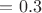 $=0.3$