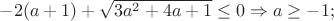 $-2(a+1) + \sqrt{3a^2+4a+1} \le 0 \Rightarrow a \ge -1;$