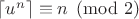 $\left \lceil{u^n}\right \rceil \equiv n\pmod{2}$