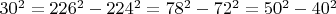 $ 30^2 = 226^2 - 224^2 = 78^2 - 72^2 = 50^2 - 40^2 $
