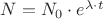 ${N}={N}_{0}\cdot{e}^{{\lambda}\cdot{t}}$