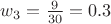 $w_{3} = \frac{9}{30}=0.3$