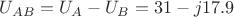 $U_{AB}=U_A-U_B=31-j17.9$