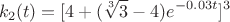 $$k_2 (t)=[4+(\sqrt[3]{3}-4) e^{-0.03t} ]^3$$