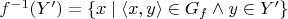 $f^{-1}(Y')=\{x \mid \langle x,y \rangle \in G_f \land y \in Y' \}$