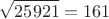 $$\sqrt{25921} = 161$$