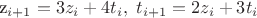 z_{i+1}=3z_i+4t_i, \  t_{i+1}=2z_i+3t_i