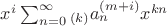 ${{x}^{i}}\sum\nolimits_{n=0}^{\infty }{_{\left( k \right)}a_{n}^{\left( m+i \right)}}{{x}^{kn}}$