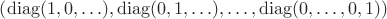 $\left(\operatorname{diag}(1,0,\ldots),\operatorname{diag}(0,1,\ldots),\ldots,\operatorname{diag}(0,\ldots,0,1)\right)$