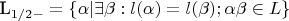 L_{1/2 -}= \left\{\alpha | \exists \beta : l(\alpha)=l(\beta) ; \alpha\beta \in L \right\}\