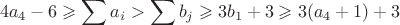 $$4a_4-6\geqslant\sum a_i > \sum b_j\geqslant 3b_1+3 \geqslant 3(a_4+1)+3$$