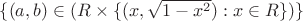 $\{(a,b)\in \space (R\times \{(x,\sqrt{1-x^2}):x \in R\})\}$