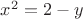 $x^2=2-y$