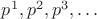 $p^1,p^2,p^3,\ldots$