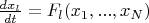 $\frac{dx_l}{dt}=F_l(x_1,...,x_N)$