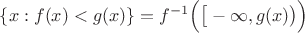 $\{x:f(x)<g(x)\}=f^{-1}\Big(\big[-\infty,g(x)\big)\Big)$