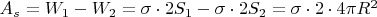 $A_s=W_1 - W_2 = \sigma \cdot 2  S_1 - \sigma \cdot 2S_2 = \sigma \cdot 2\cdot 4 \pi R^2$
