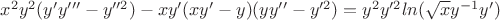 $x^2y^2(y'y''' - y''^2) -xy'(xy' - y)(yy'' - y'^2) = y^2y'^2ln(\sqrt {x} y^{-1}y')$