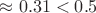 $\approx 0.31<0.5$