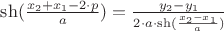 $\sh(\frac{x_2+x_1-2\cdot p}{a})=\frac{y_2-y_1}{2\cdot a\cdot \sh(\frac{x_2-x_1}{a})}$