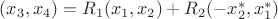 $({x_3},{x_4}) = {R_1}({x_1},{x_2}) + {R_2}( - x_2^*,x_1^*)$ $({x_3},{x_4}) = {R_1}({x_1},{x_2}) + {R_2}( - x_2^*,x_1^*)$