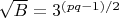 $\sqrt{B} = 3^{(pq - 1)/2}$